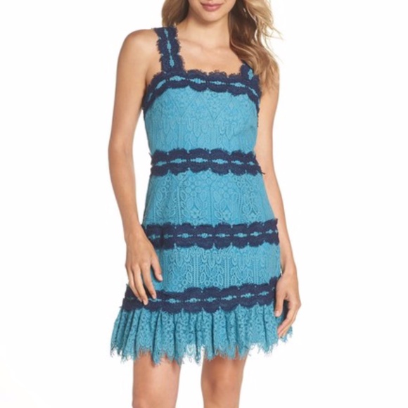 foxiedox Dresses & Skirts - Foxiedox Lula Ruffle Lace Dress Blue Size S